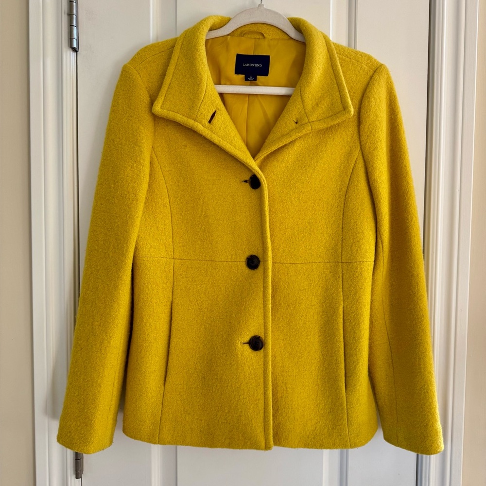 Lands' End Yellow Wool Blend Pea Coat 6 Classic Outerwear Preppy Dopamine Bold - Picture 1 of 6
